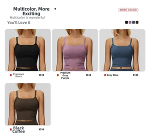 Dettaglio di canotte yoga spazzolate in quattro colori con scollo quadrato