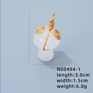 Pendentif champignon fait main en cristal blanc avec fil métallique doré