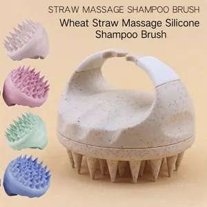 Silicone Scalp Massage Brush Shampoo Scrubber For Hair Washing Ergonomic Handle Wheat Straw Head Massager Manual Exfoliating