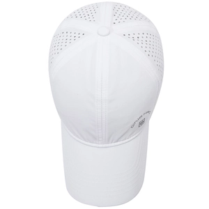 White breathable quick-dry baseball cap with laser-cut side vents and wide brim