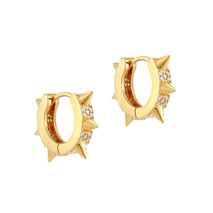 Chic gold-plated hoop earrings with micro-set zircon spikes and a polished metallic finish