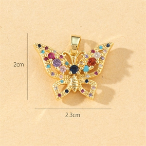 Micro-pave butterfly pendant in gold with colorful cubic zirconia and dimensions