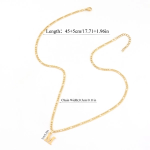 Golden stainless steel letter M pendant necklace with dimensions 45+5cm and 0.3cm width