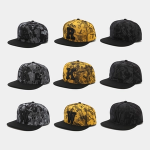 Hip Hop Flat Brim Baseball Cap For Men Women 3D Letter Embroidery Graffiti Print Cotton Snapback Hat Adjustable Street Dance Sunshade Cap