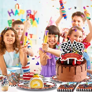 Motorcross themed birthday party tableware set with paper plates, cups and napkins