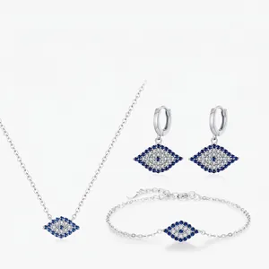 925 Sterling Silver Jewelry Necklace Bracelet Earrings Blue White Zirconia Evil Eye Luxury Retro Fashion Women Gift