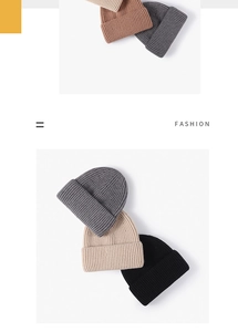 Detail showing ribbed knit texture and folded cuff on multiple colors of winter beanies