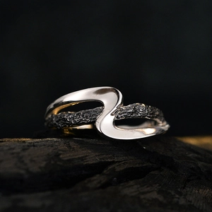 925 Sterling Silver Ring For Men Women Two Tone Z-Shaped Wavy Textured Wrinkled Design Vintage Adjustable Open Band Jewelry
