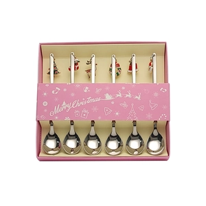 Christmas 304 stainless steel dessert spoon set of 6 in a pink holiday gift box