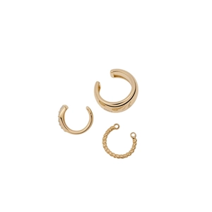 Set of three 18k gold-plated ear cuffs with minimalist zircon accents for women's jewelry.