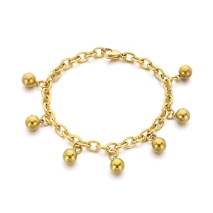 Minimalist 18K gold stainless steel bracelet with seven smooth round ball charms