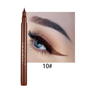 Detail of waterproof liquid eyeliner pen in shade 10 dark brown with fine felt tip point