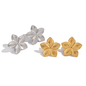 18K gold and silver plated stainless steel frangipani flower stud earrings for women
