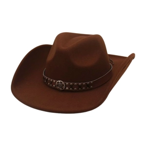 Chapeau De Cowboy Occidental À Bord Large Feutre Coton Polyester Vintage Bande En Cuir Rivets Métalliques