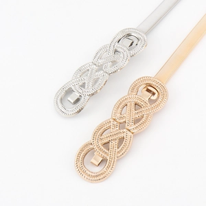 Elegant gold and silver elastic metal belts with decorative twist buckle for dresses