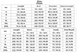 Detailed size guide table for men linen hoodie and trousers set in centimeters and inches