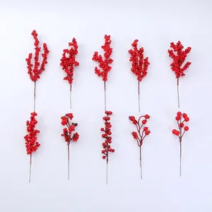 Artificial red holly berries stems in ten different styles for home New Year decoration