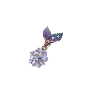 Pince à cheveux fleur et queue de poisson dégradé violet avec perles et strass
