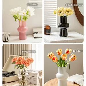 Artistic double-sphere glass vase in black, pink and clear colors for home decor