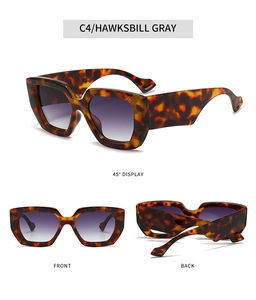 Three views of tortoiseshell square sunglasses featuring gradient lenses in C4 gray