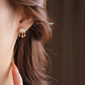 Cloud and raindrop earrings with white shell inlay and three sparkling zircon teardrops
