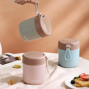 Portable 304 stainless steel soup cups in Morandi colors with handles for breakfast