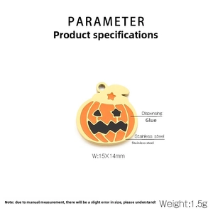 Detailed view of a golden stainless steel pumpkin charm with orange enamel for DIY jewelry