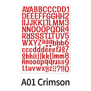 Detailed sheet of bright red vinyl waterproof alphabet and number stickers set