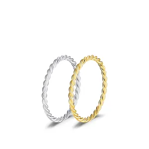 Minimalist S925 sterling silver twist rope rings in silver and gold finish set