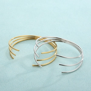 Minimalist multi-layer titanium steel open bracelets in gold and silver finish