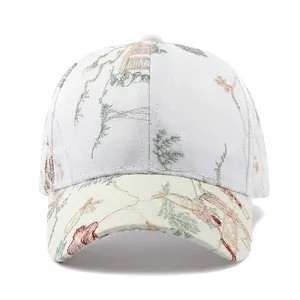 Chinese style women's baseball cap with floral embroidery and breathable mesh panels