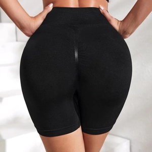 Nahtlose schwarze Yoga-Shorts mit hoher Taille und Scrunch-Butt-Effekt für das Fitnessstudio