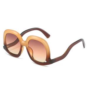 Chic oversized rectangle sunglasses with brown gradient frames and lenses in a 45-degree view