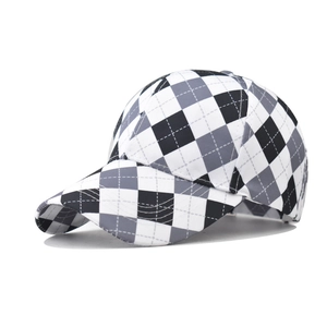 Diamond Grid Pattern Baseball Cap Cotton Polyester Blend Adjustable Curved Brim Outdoor Casual Sun Protection Trendy Hat