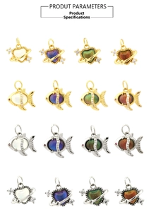 Selection of 16 DIY colorful crystal fish and heart charms with 18K gold and silver plating