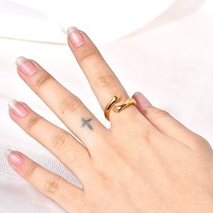 Artistic gold-plated titanium steel hug ring with open design for women