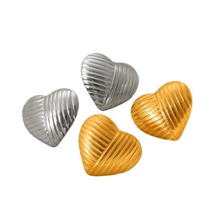 Minimalist textured heart stud earrings in 18K gold and silver stainless steel finish