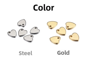 Polished stainless steel heart-shaped pendant charms in silver and gold finishes