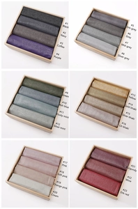 Detailed palette of 23 color variants for lightweight sparkling cotton linen scarves
