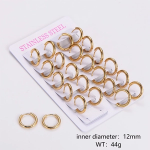 Detailed view of bulk 12mm stainless steel hoop earrings set on white packaging card