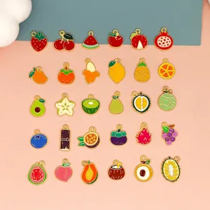 Alloy Enamel Fruit Charms Pendants For DIY Jewelry Making Strawberry Cherry Watermelon Pineapple Handmade Craft Accessories