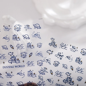 Autocollants nail art 3D Doodle World aux motifs spatiaux bleus et étoiles jaunes