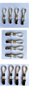 Set of four cotton rope towel clips with sturdy metal clamps for bathroom use