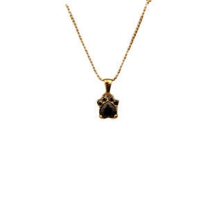 Collier en acier titane doré avec pendentif patte de chat en zircon noir en cœur