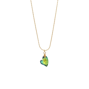 Elegant gold chain necklace featuring a heart-shaped gradient green and yellow crystal