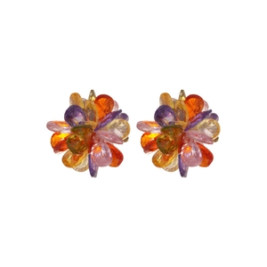 Exquisite crystal flower stud earrings featuring colorful pear-cut gemstones in a cluster design