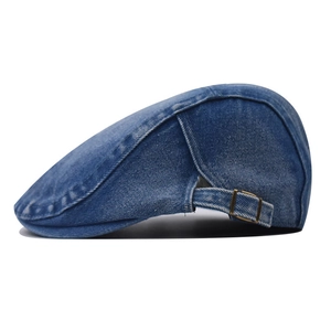 Béret classique en denim bleu délavé pour hommes et femmes avec boucle réglable latérale