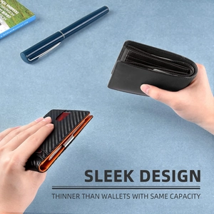Slim RFID carbon fiber wallet with money clip and orange lining in sleek design