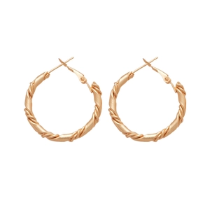 Classic golden twisted rope hoop earrings with secure lever back closure and matte finish