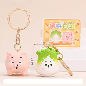 Creative cartoon pig and cabbage resin keychains set for cute bag charm decoration